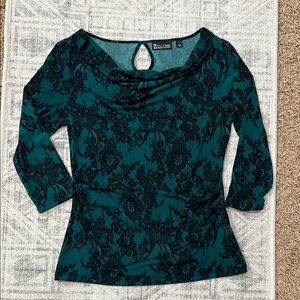 New York & Company Green Fitted 3/4 Sleeve Blouse